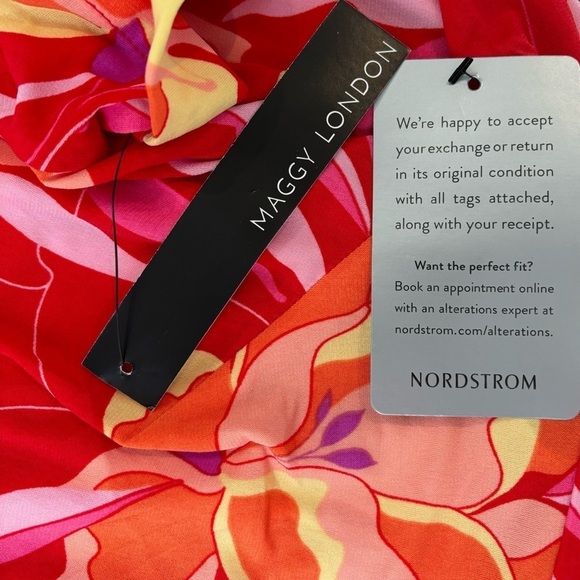 NWT MAGGIE LONDON COLORFUL RED & ORANGE FLORAL DRESS, SIZE 8 - Picture 12 of 13